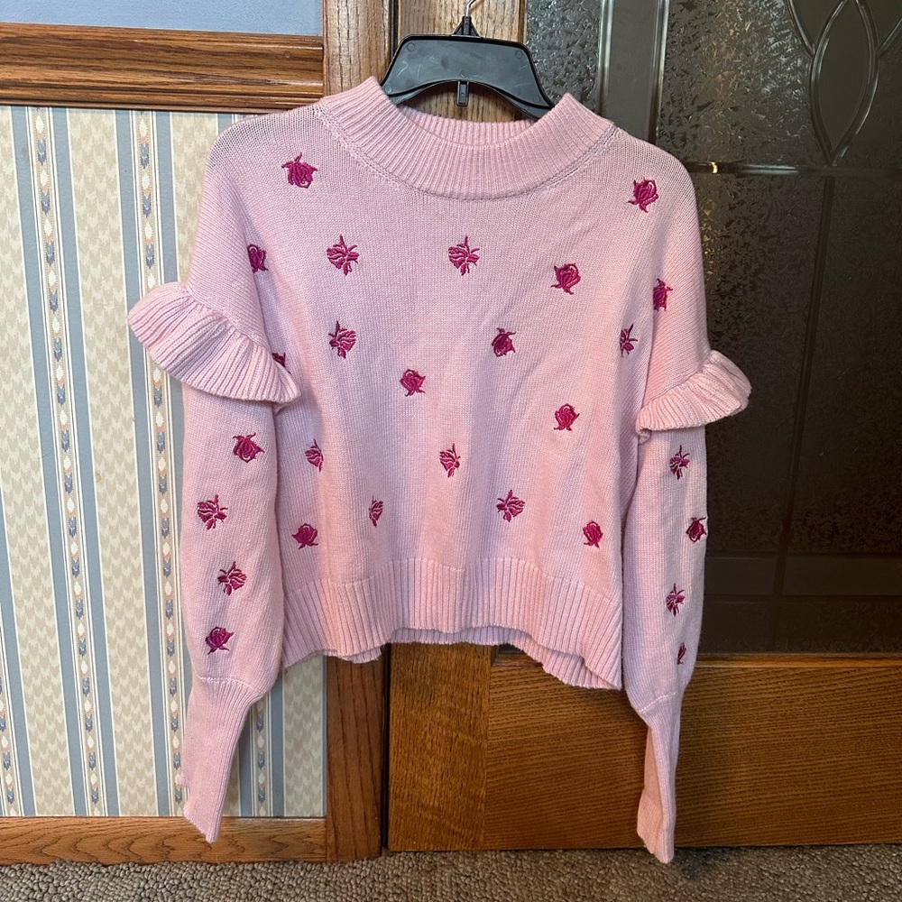 Lea & Viola Pink Floral Embroidered Sweater M in great condition NWOT!